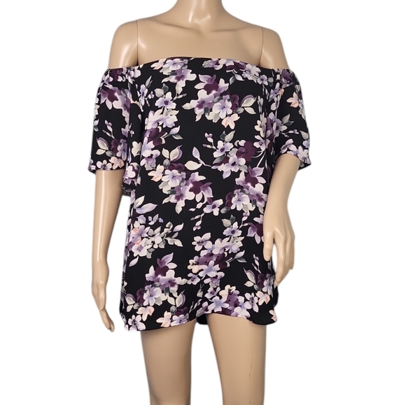 WHBM Purple Floral Off-the-Shoulder Blouse - Picture 1 of 4